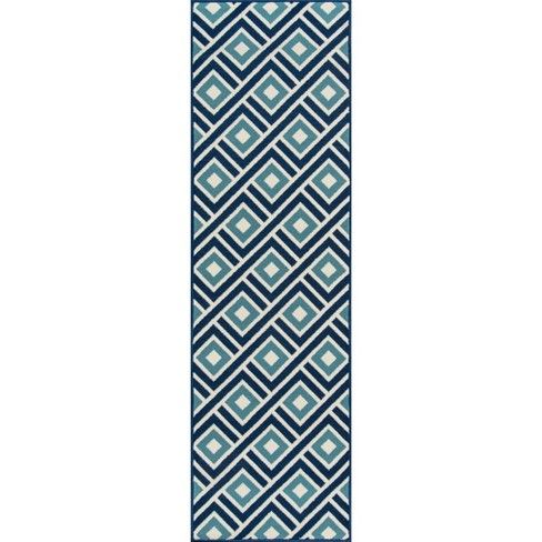 Photo 1 of 2'3"x8' Runner Geometric Blue - Momeni