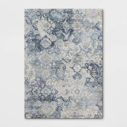 Photo 1 of 5'x7' Judson Distressed Floral Printed Area Rug Blue - Threshold