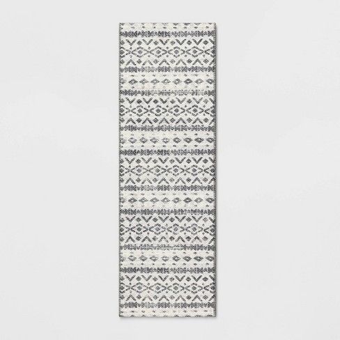 Photo 1 of 2'4"x7' Luna Aztec Diamond Printed Accent Rug Black - Opalhouse™
