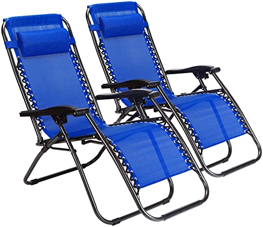 Photo 1 of 2-Pack Zero Gravity Outdoor Lounge Chairs Patio Adjustable Folding Reclining Chairs, BLUE