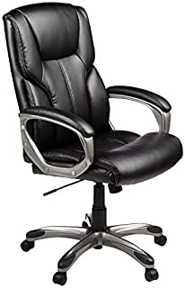 Photo 1 of Amazon Basics Executive Home Office Desk Chair with Padded Armrests, Adjustable-Height/Tilt Rolling Swivel Chair - Black/Silver, 275Lb Capacity