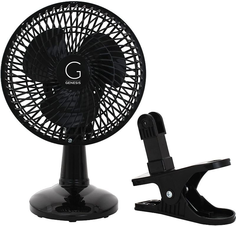 Photo 1 of Genesis 6-Inch Clip Convertible Table-Top & Clip Fan Two Quiet Speeds - Ideal For The Home, Office, Dorm, More Black (A1CLIPFANBLACK)
