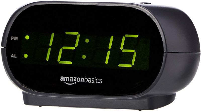 Photo 1 of Amazon Basics Small Digital Alarm Clock with LED Display, Nightlight and Battery Backup - 4.5 x 3.5 x 2.4 Inches
