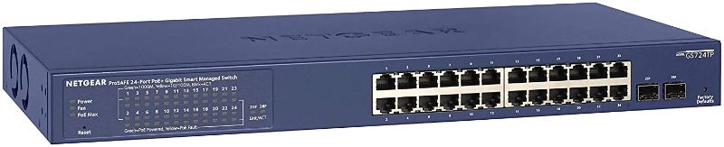 Photo 1 of NETGEAR 26-Port PoE Gigabit Ethernet Smart Switch (GS724TP) - Managed, 24 x 1G, 24 x PoE+ @ 190W, 2 x 1G SFP, Optional Insight Cloud Management, Desktop or Rackmount, and Limited Lifetime Protection
