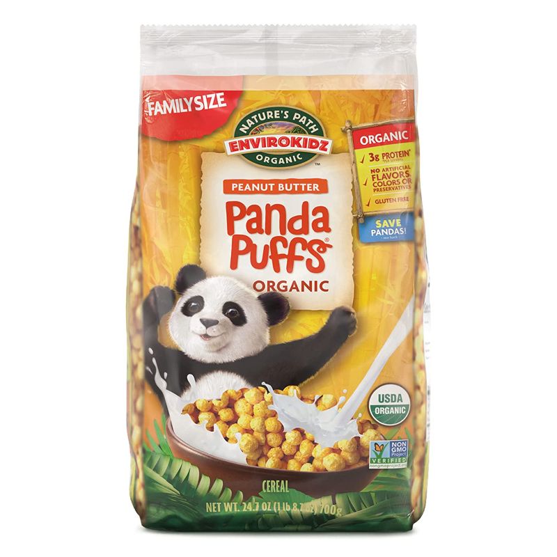 Photo 1 of 2 BAGS Panda Puffs Organic Peanut Butter Cereal, 1.54 Lbs. Earth Friendly Package (Pack of 3), Gluten Free, Non-GMO, EnviroKidz by Nature's Path, BEST BY 13 JAN 2022
