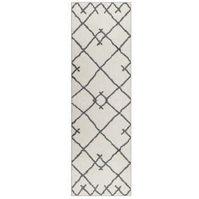 Photo 1 of 2'X7' Kenya Fleece Geometric Design Tufted Accent Rug Cream - Project 62™