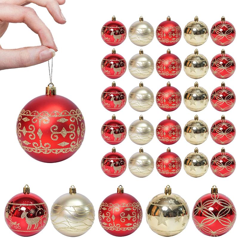 Photo 1 of Christmas Ball Ornaments Set Red and Gold, 25 pcs 3.15” Christmas Shatterproof Balls Set for Xmas Tree Traditional Christmas Tree Decorations Set Hanging Baubles Ornaments for Wedding Party Home Decor
