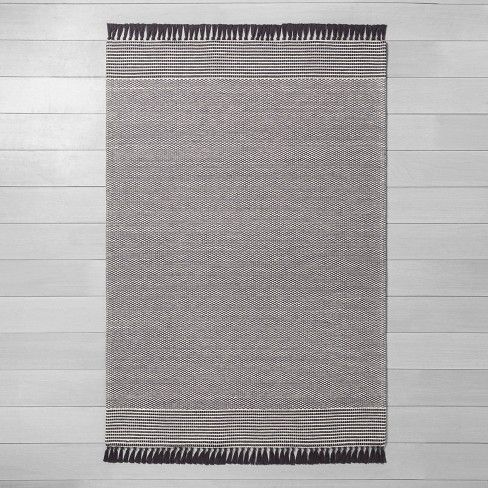 Photo 1 of 5' x 7' Textured Border Stripe Area Rug Railroad Gray - Hearth & Hand with Magnolia