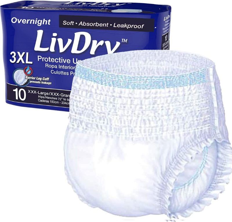 Photo 1 of LivDry Adult Incontinence Underwear, Overnight Comfort Absorbency, Leak Protection (XXX-Large (10 Count))
