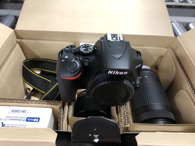 Photo 2 of NIKON D3500 DSLR CAMERA WITH 2 LENS NIKKOR AF-P DX 18-55MM F/3.5-5.6G VR AND 70-300MM F/4.5-6.3G ED DUAL ZOOM LENS BUNDLE WITH 500MM PRESET F/8 TELEPHOTO LENS AND ACCESSORIES (22 ITEMS) BATTERY NOT PRESENT, COULD NOT TEST FUNCTIONALITY IN FACILITY