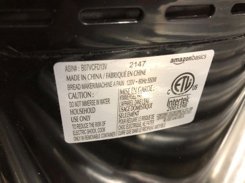 Photo 1 of Amazon Basics 2 Pound Non-Stick Bread Making Machine, Black

