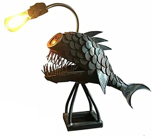 Photo 1 of Creative Steampunk Decor - Fish Steampunk Lamp, Vintage Iron Art Handmade Statue Sea Animal Ornament Desktop Night Light for Bedroom Lighting USB LED Animal Lamp