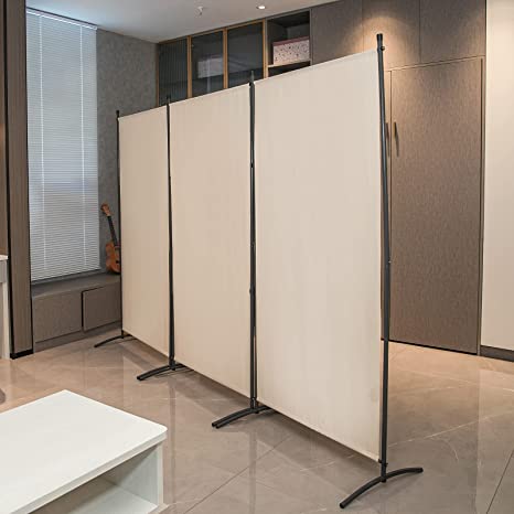 Photo 1 of  Indoor Room Divider, Portable Office Divider, Convenient Movable (3 Panels), Folding Privacy Screen for Bedroom, Dining, Living Room and Study, 102"W x 19.7"D x 71.3"H, Beige
