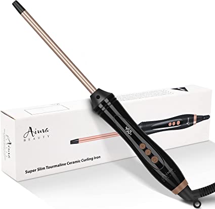 Photo 1 of Aima Beauty 3/10 Inch Small Curling Wand, 9mm Super Slim Tourmaline Ceramic Curling Iron for Short & Long Hair, Dual Voltage & Adjustable Temperature