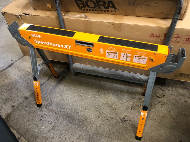 Photo 3 of Bora Portamate Speedhorse XT Adjustable Height Sawhorse - Single Piece Stand with 30-36 inch adjustable Legs, Metal Top for 2x4, Heavy Duty Pro Bench Saw Horse for Contractors, Carpenters - PM-4550