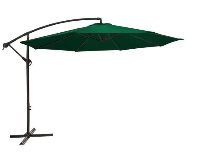 Photo 1 of 11 ft. Round Steel Cantilever Offset Outdoor Patio Umbrella in Dark Green
