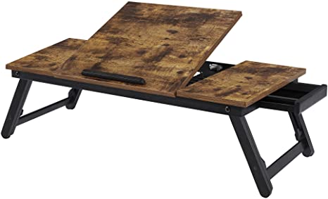 Photo 1 of SONGMICS Laptop Desk, Bed Sofa Breakfast Tray, Adjustable Tilt Top, Right-Left Handed, Adjustable Folding Legs, Drawer, Rustic Dark Brown ULLD110B01

