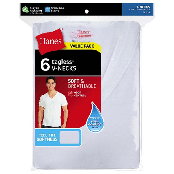 Photo 1 of Hanes Men's Comfortsoft V-Neck T-Shirts, White, 6 Pack Lg