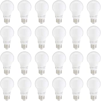 Photo 1 of Amazon Basics 60W Equivalent, Daylight, Non-Dimmable, 10,000 Hour Lifetime, A19 LED Light Bulb | 24-Pack
