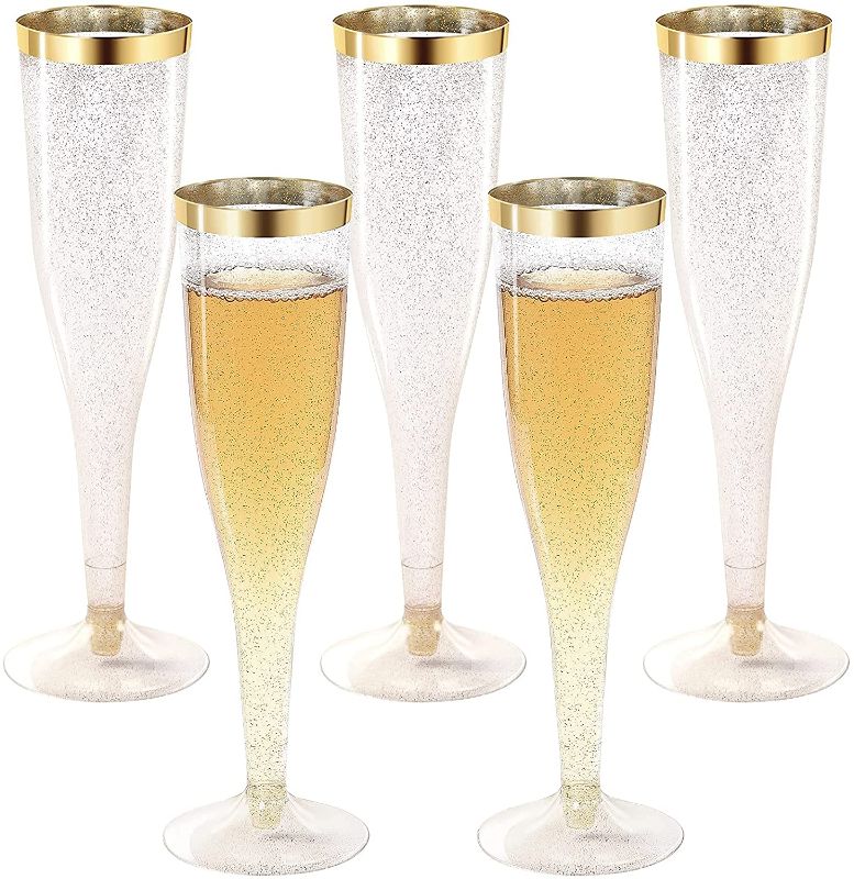 Photo 1 of 36 Pack Champagne Flutes Plastic Champagne Flutes Glass 6.5 OZ Plastic Champagne Glasses Gold Rim Disposable Champagne Flute Mimosa Wedding Party Cups
