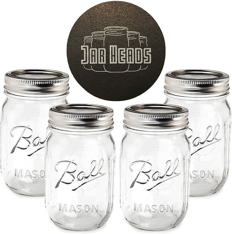 Photo 1 of Ball Mason Jars 16 oz Bundle with Non Slip Jar Opener- Set of 4 16 Ounce Size Mason Jars with Regular Mouth - Canning Glass Jars with Lids, Heritage Collection
