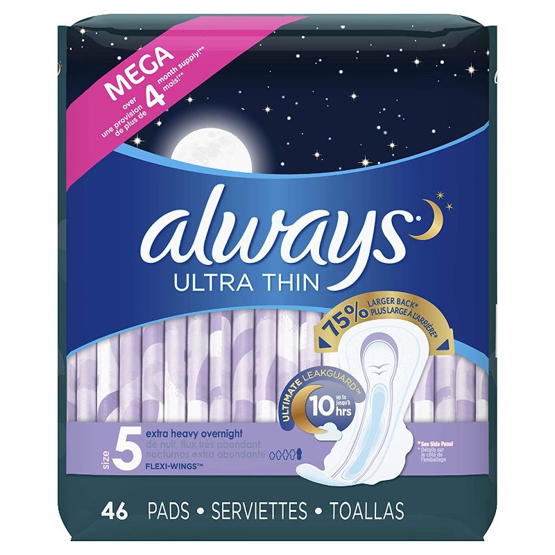 Photo 1 of ALWAYS Ultra Thin Size 5 Extra Heavy Overnight Pads With Wings Unscented, 46 Count
