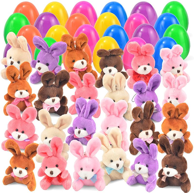 Photo 1 of 24Pcs Easter Eggs Filled with Plush Bunny 3.2" Bright Colorful Easter Eggs