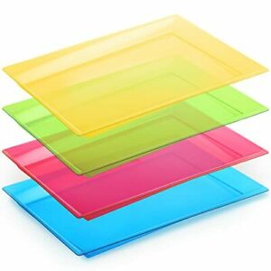 Photo 1 of 4 Pack Rectangular Plastic Trays, Heavyweight Disposable Serving Party Platters