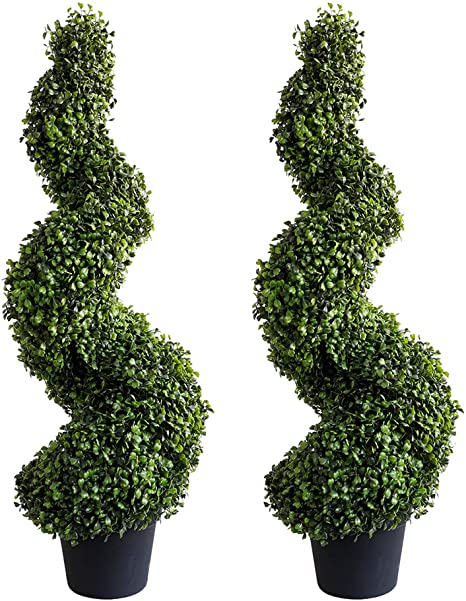 Photo 1 of 3ft (2 Pieces) Topiary Trees Boxwood Artificial Plants Spiral Feaux Plants Potted Fake Plant Green Decorative Indoor or Outdoor (35inch)
