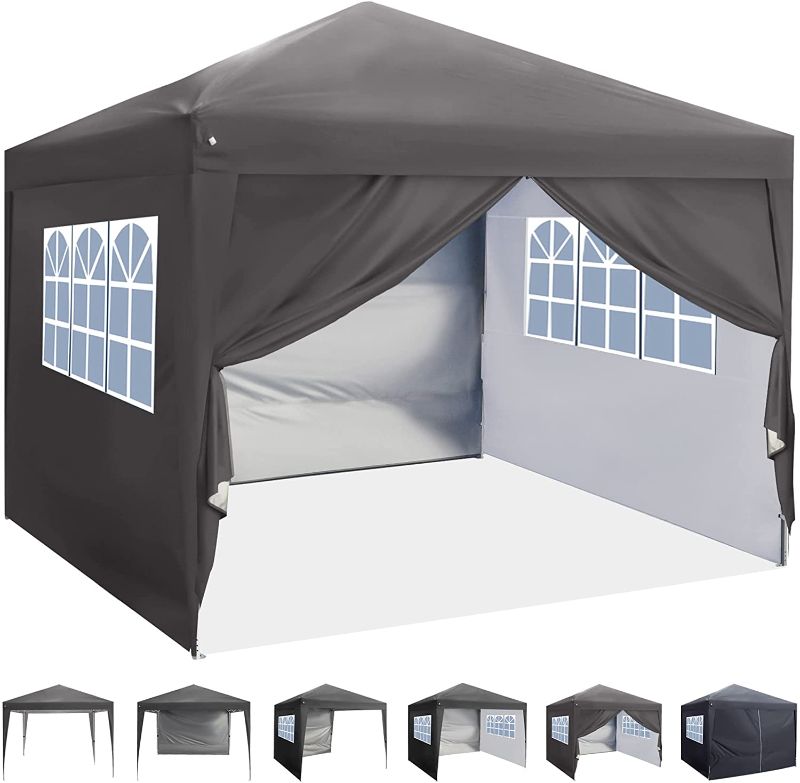 Photo 1 of ASTEROUTDOOR 10'x10' Pop Up Canopy with Sidewalls, Adjustable Leg Heights, Windows, Wheeled Carry Bag, Stakes and Ropes, Gray
