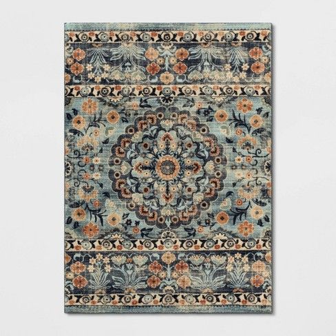 Photo 1 of 5'x7' Rowland Medallion Border Plus Printed Rug Blue - Threshold™