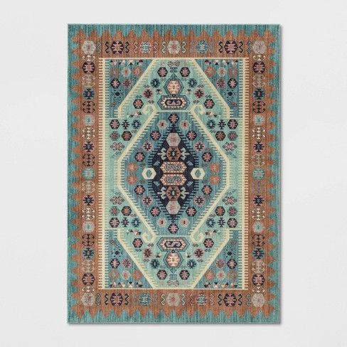 Photo 1 of 5'x7' Buttercup Diamond Vintage Persian Woven Rug Blue - Opalhouse