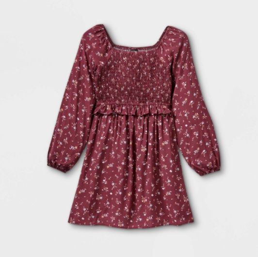 Photo 1 of BOX OF 8 Art Class Girls' Smocked Challis Long Sleeve Dress Maroon Size XL (14/16)