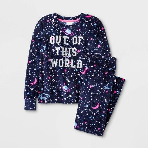 Photo 1 of BOX OF 12 SETS Jellifish Kids Girls' 2pc 'Out Of This World' Pajama Set - Navy Size Girls XL (14-16)