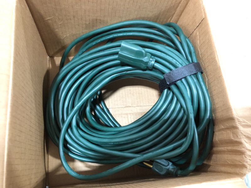 Photo 2 of 100 Foot Outdoor Extension Cord - 16/3 SJTW Durable Green Extension Cable with 3 Prong Grounded Plug for Safety
