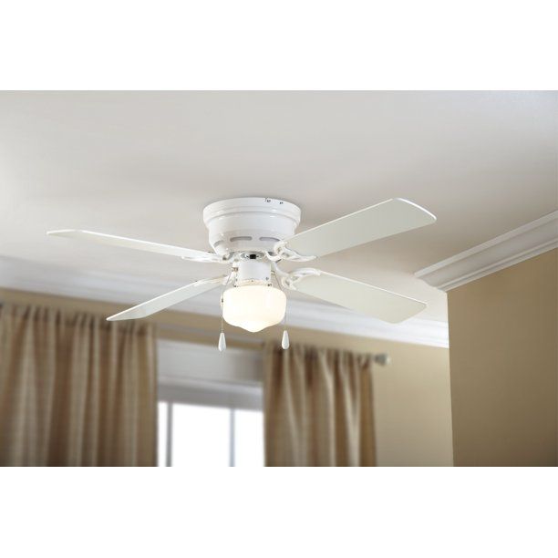 Photo 1 of Mainstays 42" Hugger Metal Indoor Ceiling Fan with Single Light, White, 4 Blades, LED Bulb, Reversible
