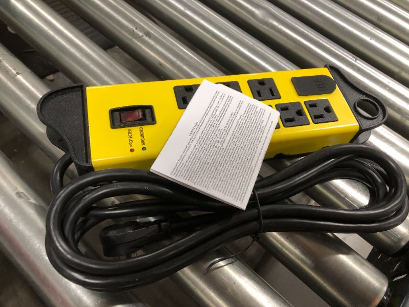 Photo 2 of Hyper Tough 8-Outlet 10ft Metal Surge 1780-Joule Protection with 2 Usb, Yellow