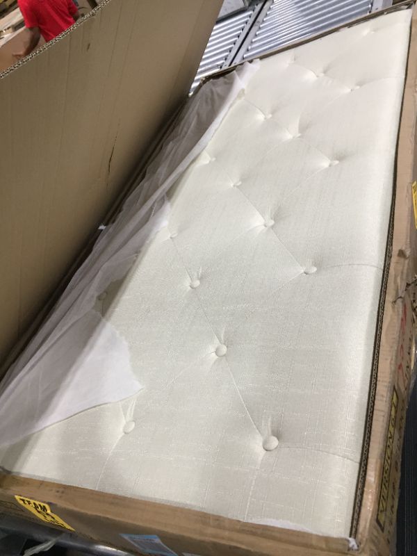 Photo 1 of  Light Beige Cream Linen 51" Tall Headboard Platform Bed with Slats Full 
