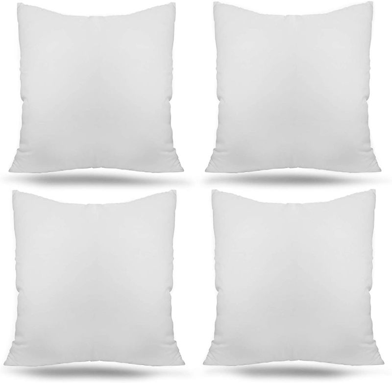 Photo 1 of  4 Packs 18" x 18" Premium White Throw Pillow Insert Hypoallergenic High-Resilient PP Cotton Stuffer Pillow Insert Square Form Sham Stuffer Decorative Pillow, Cushion (18" x 18")
