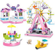 Photo 1 of Brick Story Girls Building Set 610 Pieces Amusement Park Ferris Wheel Show Stage Carnival Building Kits with 4 Mini Dolls Girls Friends Building Blocks Great Gift for Kids Age 6-12 and up
