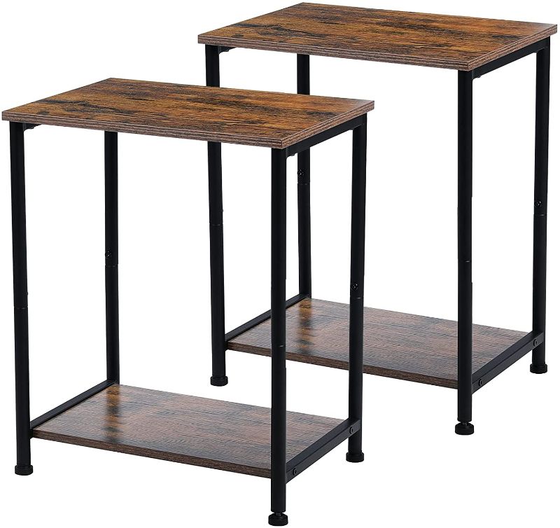 Photo 1 of AMHANCIBLE Small Side Table Set of 2 Living Room, Slim End Tables for Small Space, Rectangle Thin Bed Side Tables, Narrow Nightstand Bedroom for Sofa, Industrial (Rustic Brown)
