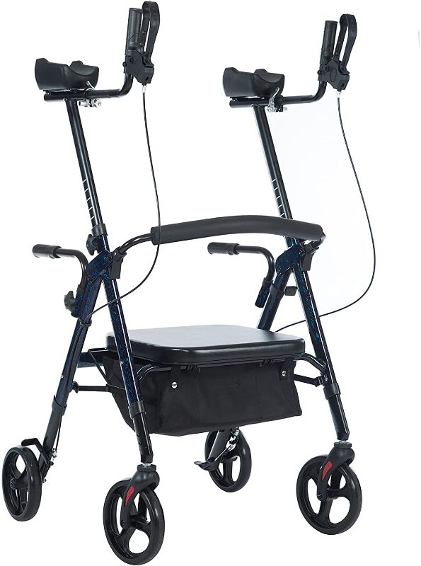 Photo 1 of BEYOUR WALKER Heavy Duty Upright Walker with Oversize Padded Seat & Backrest, Support Up to 500lbs for Seniors (Flame Blue)
