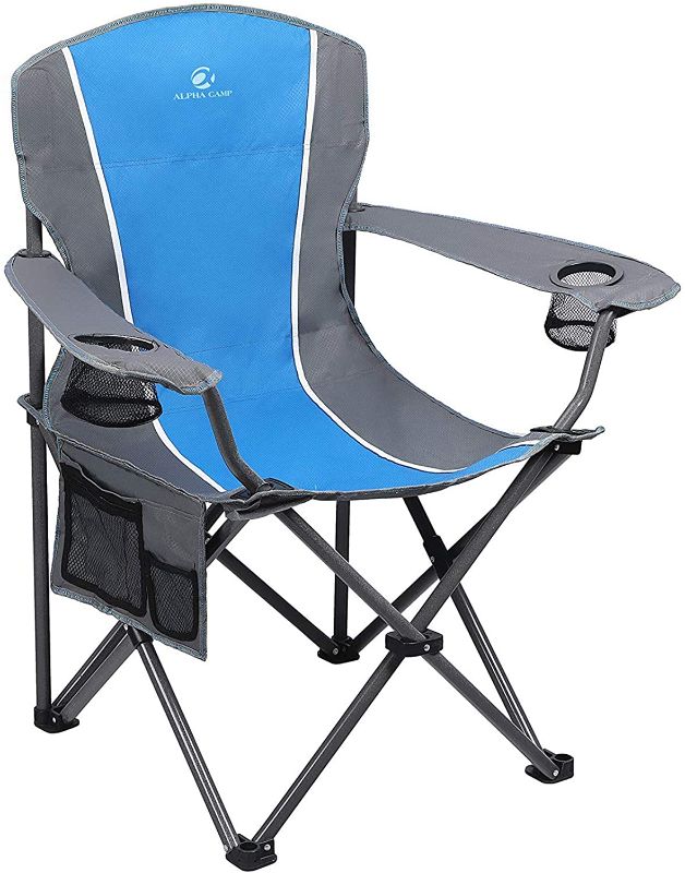 Photo 1 of ALPHA CAMP Oversized Camping Folding Chair Heavy Duty Steel Frame Support 350 LBS Collapsible Padded Arm Chair with Cup Holder Quad Lumbar Back Chair Portable for Outdoor/Indoor
