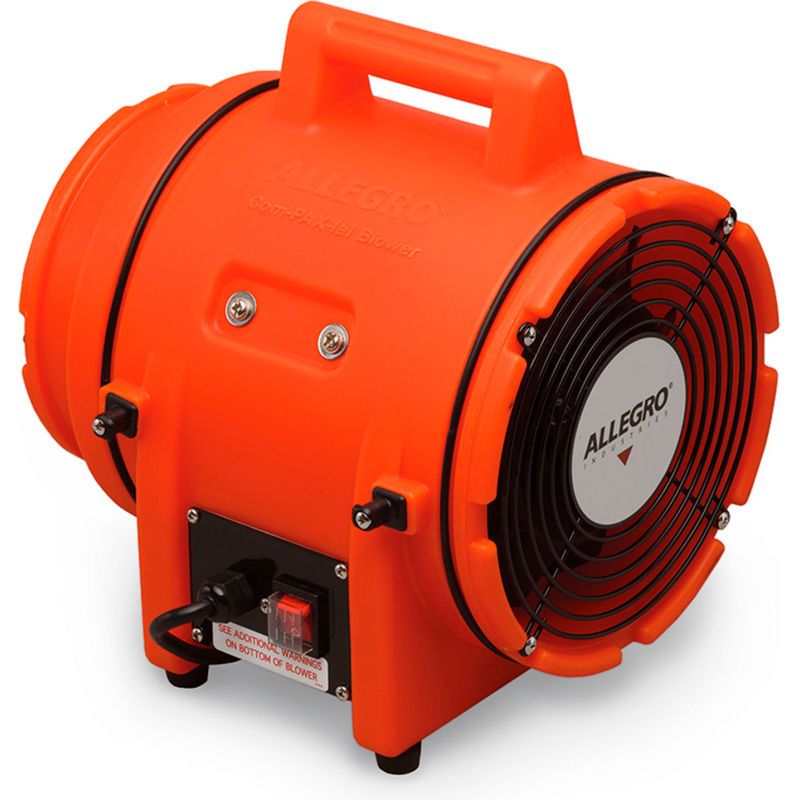 Photo 1 of Allegro Industries-9533-25 32" X 13 12" X 14 12" 831 cfm 13 hp 115 VAC 3 A Motor Polyethylene Com-Pax-Ial Blower with Canister and 8" X 25' Duct,Orange
