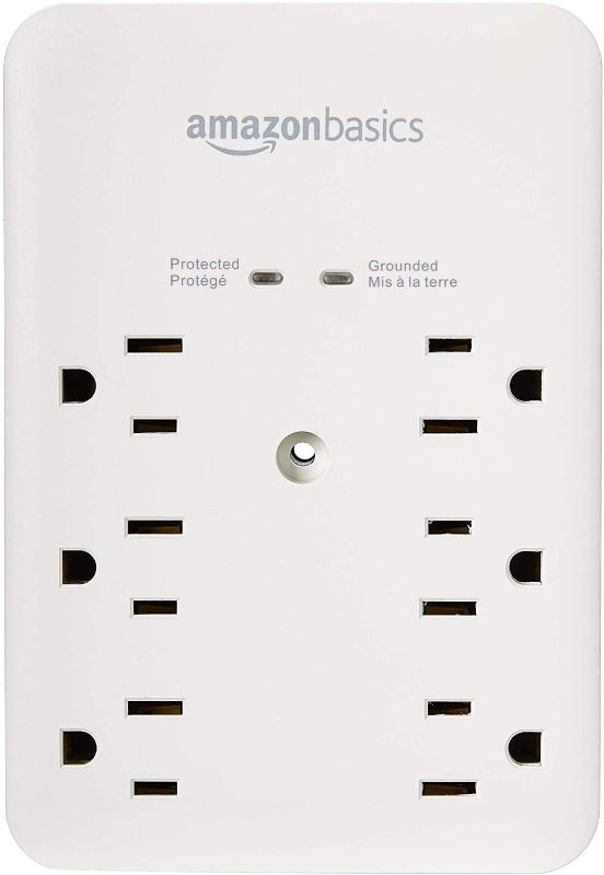 Photo 1 of Amazon Basics 6 Outlet, Wall Mount Surge Protector, Power Strip, 2 USB ports 3.4A, 1080 Joules
