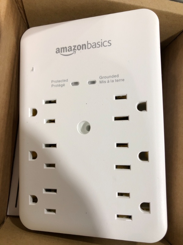 Photo 2 of Amazon Basics 6 Outlet, Wall Mount Surge Protector, Power Strip, 2 USB ports 3.4A, 1080 Joules
