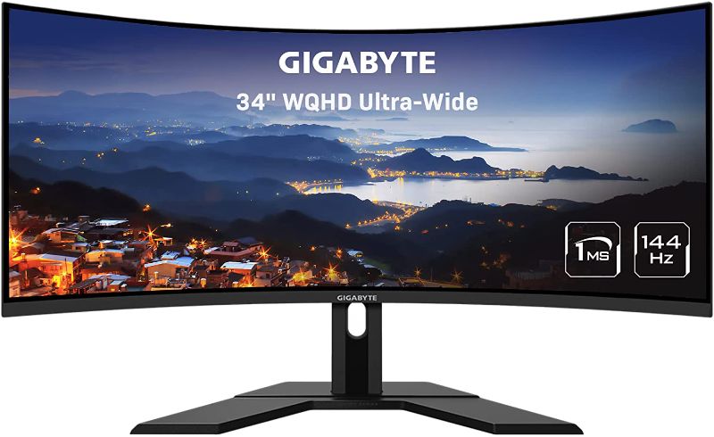 Photo 1 of GIGABYTE G34WQC A 34" 144Hz Ultra-Wide Curved Gaming Monitor, 3440 x 1440 VA 1500R Display, 1ms (MPRT) Response Time, 90% DCI-P3, VESA Display HDR400, FreeSync Premium, Black (G34WQC A-SA)
