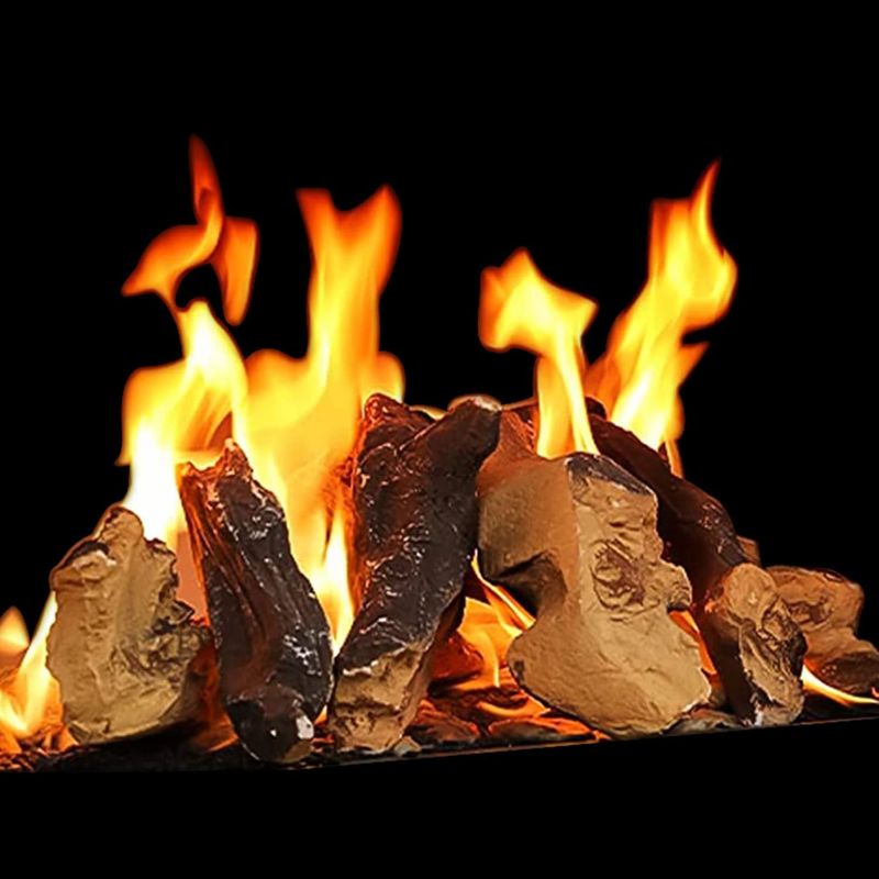 Photo 1 of 2pk QuliMetal Ceramic Wood Logs Set, Gas Fireplace Logs for All Types of Indoor Gas Inserts Ventless & Vent Free, Propane, Gel, Ethanol, Electric or Outdoor Fireplaces & Fire Pits, 6 Pcs
