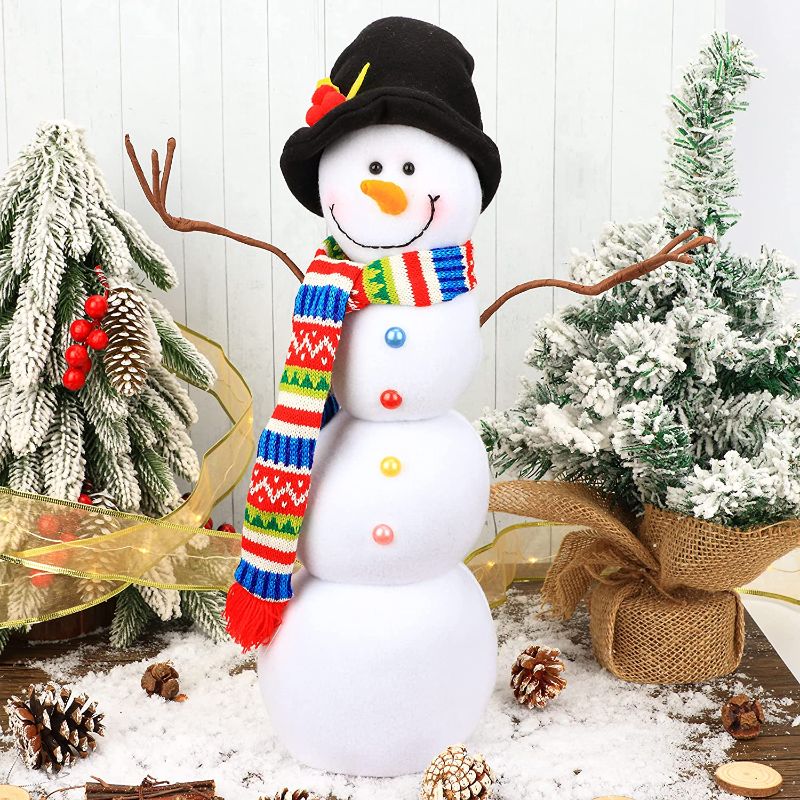 Photo 1 of 3pk Hopearl Christmas Snowman Figurine Decoration Xmas Cute Stuffed Handmade Ornament Home Desktop Collection Doll Toy Holiday Party Table Fireplace Shelf, White, 17''