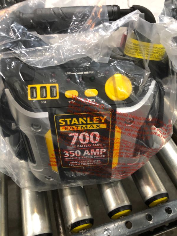 Photo 2 of STANLEY FATMAX J7CS Portable Power Station Jump Starter: 700 Peak/350 Instant Amps, 120 PSI Air Compressor, 3.1A USB Ports, Battery Clamps
